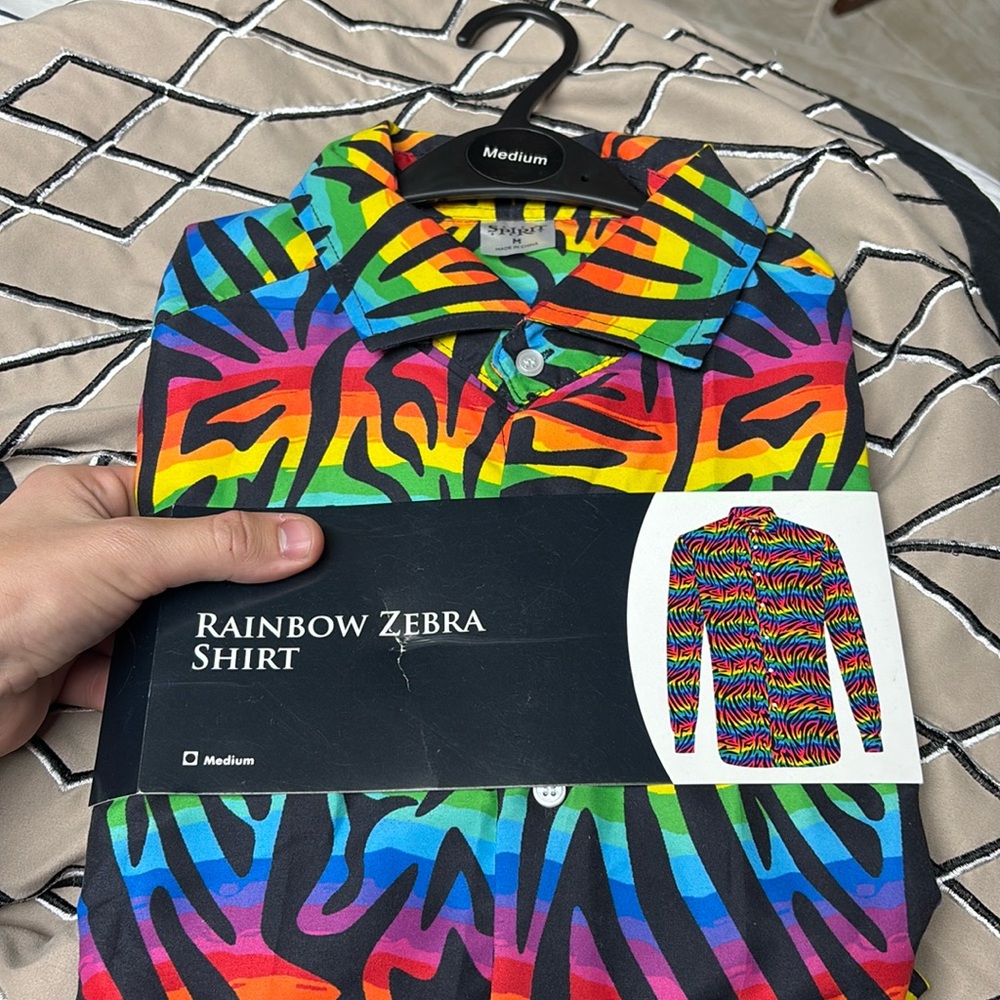 Long Sleeve Rainbow Zebra  button down shirt